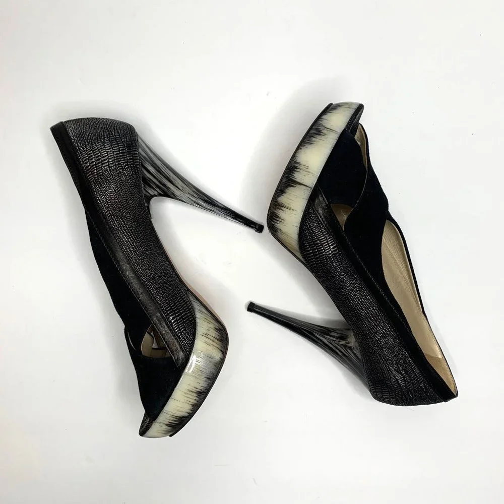 ANGELEIGH ANASTASIO Black Leather Peep Toe Platform Stiletto Sz‎ 8